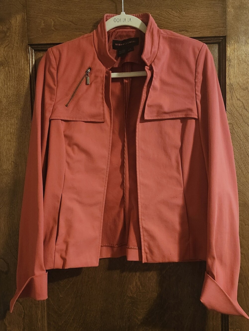 Nina Mclemore Coral Zip-Accent Open Front Jacket